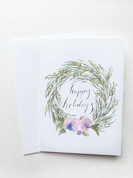 Happy Holidays Purple Wreath Card