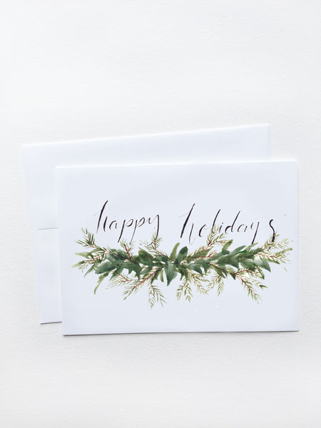 Happy Holidays Evergreen Garland Card