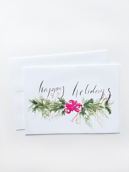 Happy Holidays Red Floral Garland Card
