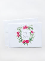 Merry Christmas Red Floral Wreath Card