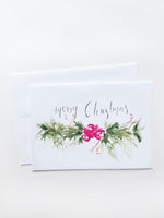 Merry Christmas Red Floral Garland Card