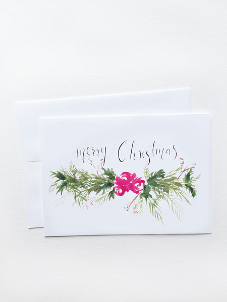 Merry Christmas Red Floral Garland Card