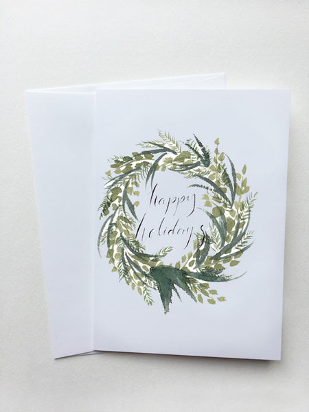 Happy Holidays Evergreen Wreath Card