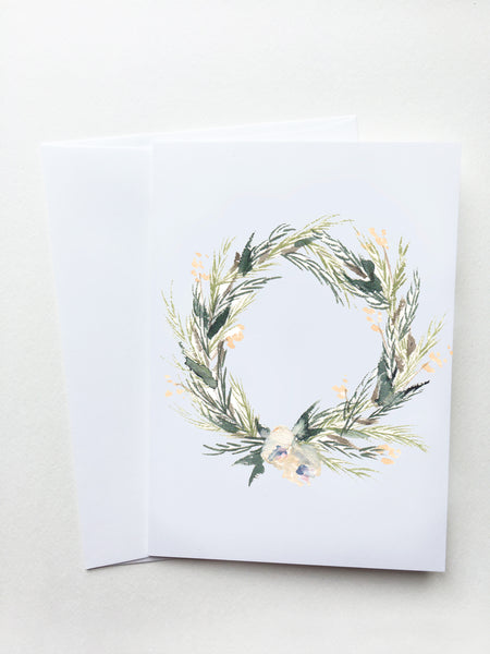 White Floral Wreath Card