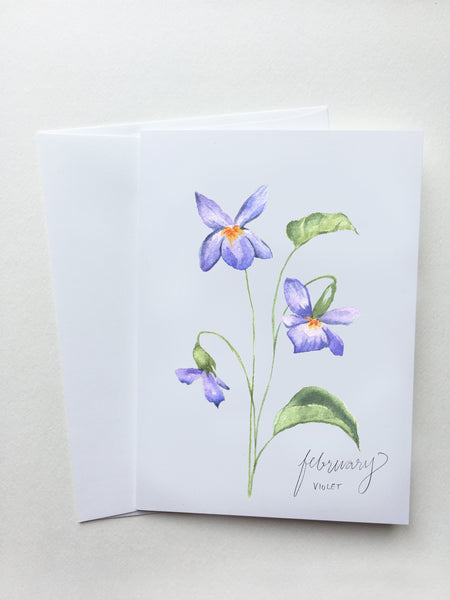 February Violet Birth Month Flower Card