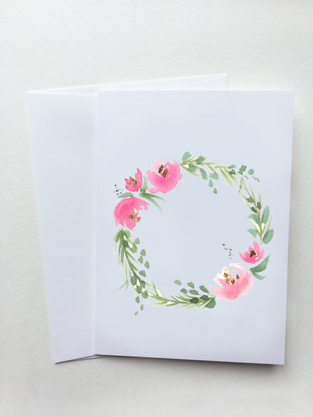 Pink Floral Wreath Card (4x6)